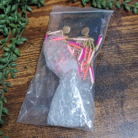 NWT Rebecca Minkoff Beaded Fringe Statement Drop Earrings Pink Women's Size OS - Picture 6 of 6